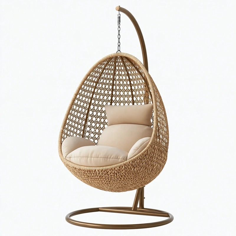 Hängesessel 105 x 105 x 195 cm Beige Braun Geflecht mit Metallgestell