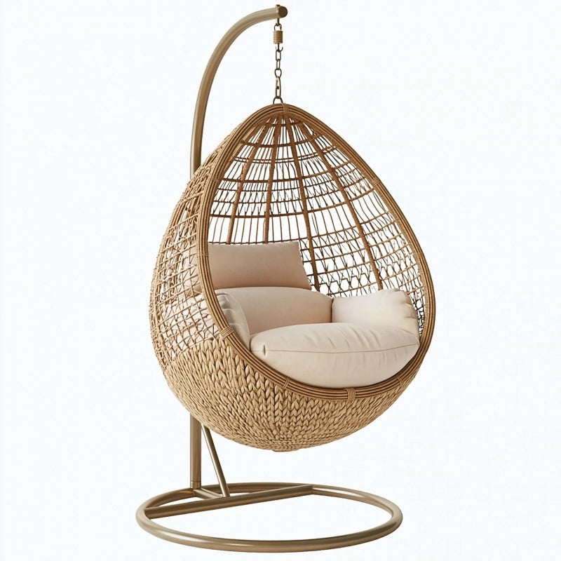 Hängesessel 105 x 105 x 195 cm aus Rattan Braun mit Metallgestell für Innenbereiche