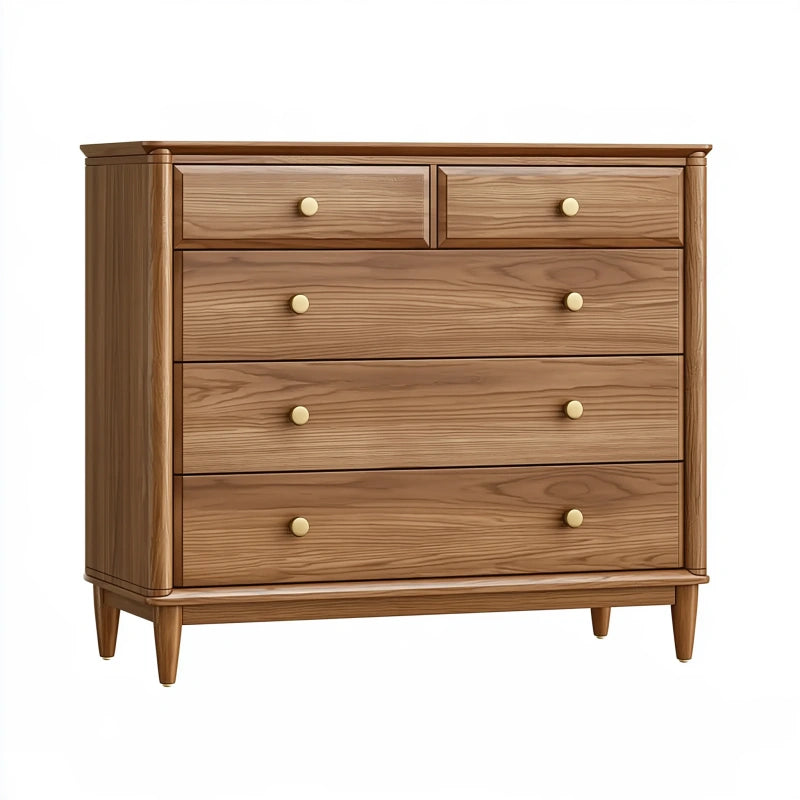 Kommode 100 x 45 x 100 cm aus Holz in Naturbraun mit fünf Schubladen im klassischen Stil