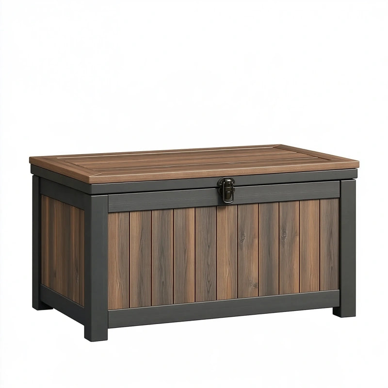Aufbewahrungsbox 120 x 60 x 65 cm Holzoptik Braun Anthrazit für Garten und Terrasse