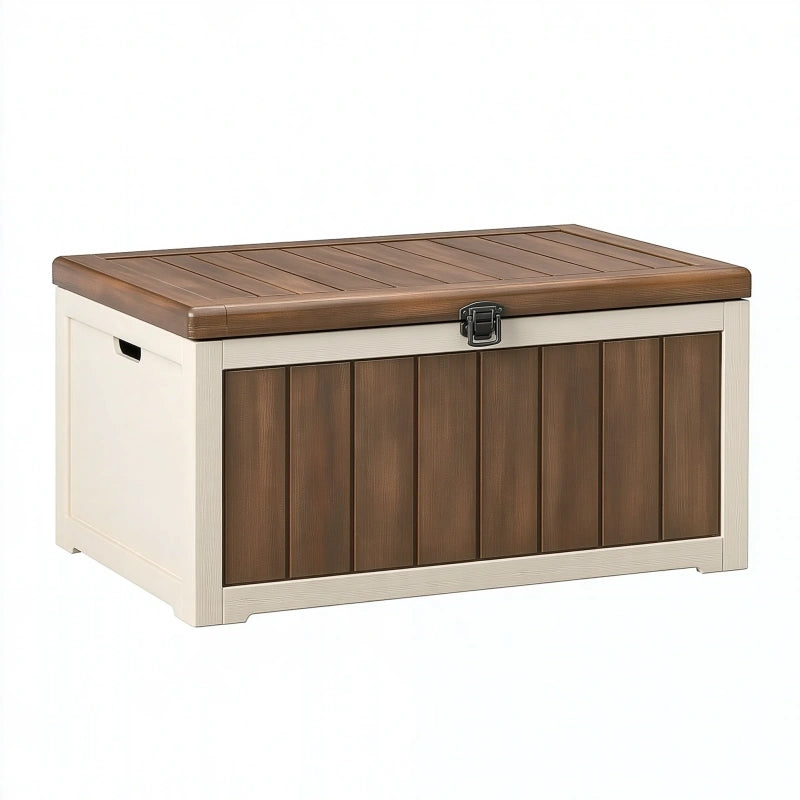 Aufbewahrungsbox 120 x 55 x 60 cm aus Kunststoff Braun Beige mit Deckel für Garten