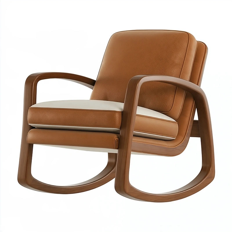 Schaukelstuhl 72 x 78 x 90 cm Kunstleder Braun/Creme mit Holzgestell
