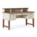 Schreibtisch 140 x 60 x 105 cm Holz Cremebraun mit Schubladen und Aufsatz