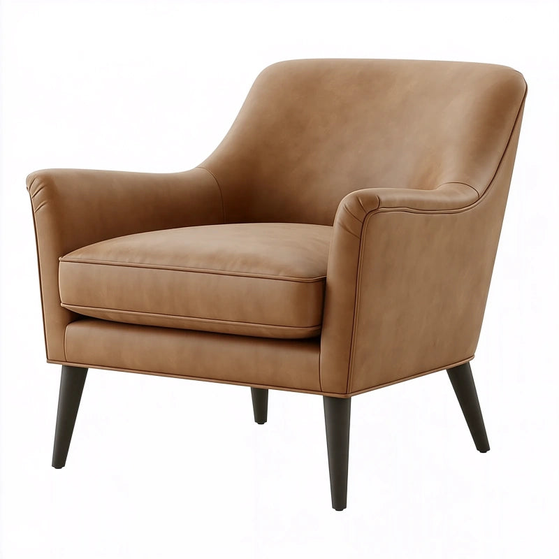 Sessel 82 x 78 x 88 cm aus Kunstleder in Camelbraun - gepolsterter Loungesessel mit schwarzen Metallbeinen