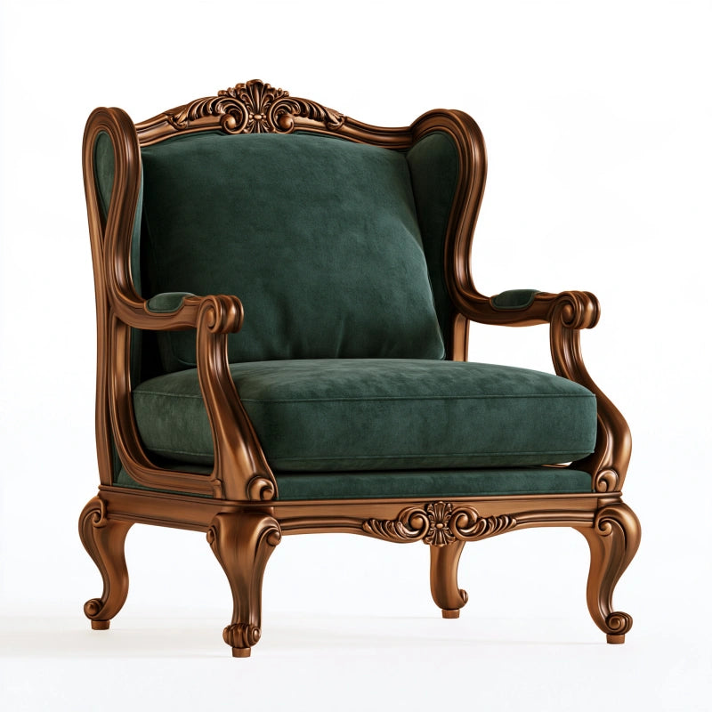 Ohrensessel 85 x 80 x 115 cm Holz Dunkelgrün Braun Samt klassisch