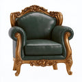 Sessel 110 x 95 x 120 cm in Dunkelgrün und Gold mit Lederoptikbezug im Barockstil