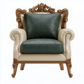 Ohrensessel 85 x 90 x 120 cm Kunstleder Creme/Dunkelgrün Barockstil