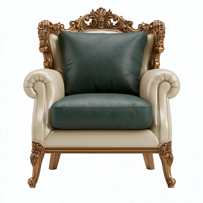 Ohrensessel 85 x 90 x 120 cm Kunstleder Creme/Dunkelgrün Barockstil