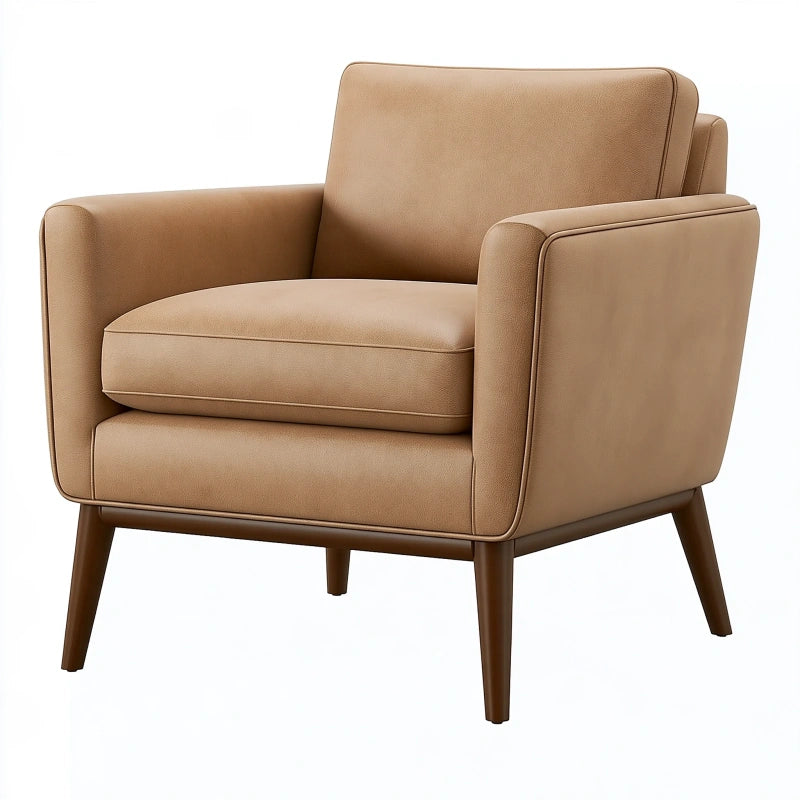 Sessel 82 x 86 x 88 cm in Kunstleder Beige mit Holzbeinen im modernen Stil
