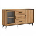 Sideboard 160 x 40 x 85 cm in Eichenoptik mit Glasfront und Metallfüssen