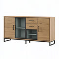 Sideboard 180 cm Eichenoptik mit Glas und Metallgestell modern