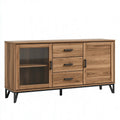 Sideboard 160 cm Holzwerkstoff in Eichenoptik mit Glasfach und Metallsockel