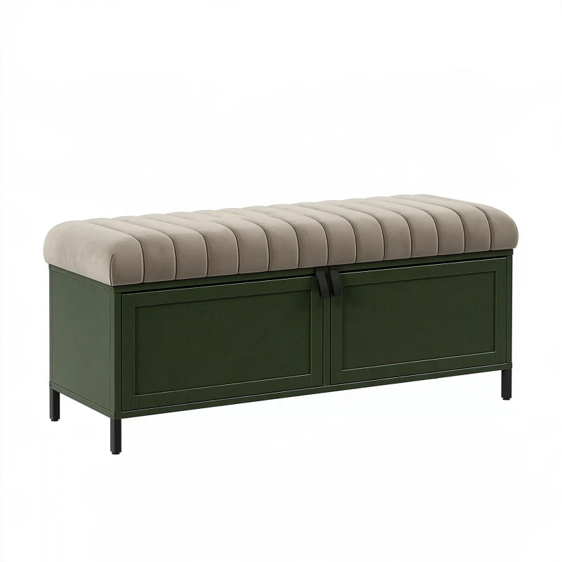 Aufbewahrungsbank 120 cm gepolsterter Textilsitz Grün Beige - Stauraumbank im modernen Stil