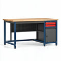 Werkbank 160 x 60 x 90 cm mit Holzplatte Stahlgestell Stauraum