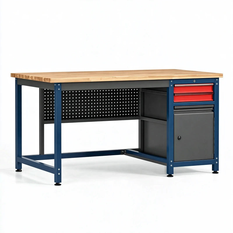 Werkbank 160 x 60 x 90 cm mit Holzplatte Stahlgestell Stauraum